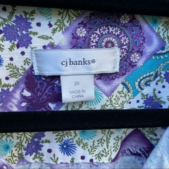 CJ Banks Purple Olive Turquoise Floral Paisley Snap Front Jacket 2X - Picture 5 of 8